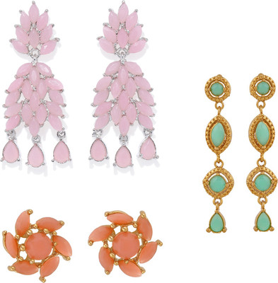 mahi Combo of Glamorous Earrings with Multicolor Crystal Crystal Alloy Drops & Danglers