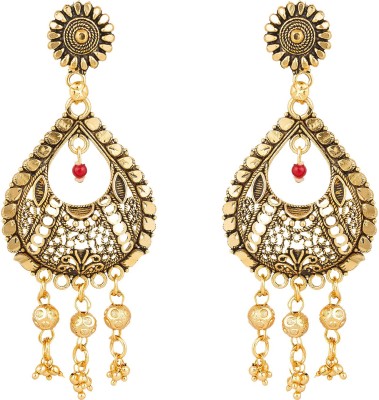 LUXOR Traditional Gold Plated Tassel Dangler Pearls Diamond Alloy Jhumki Earring
