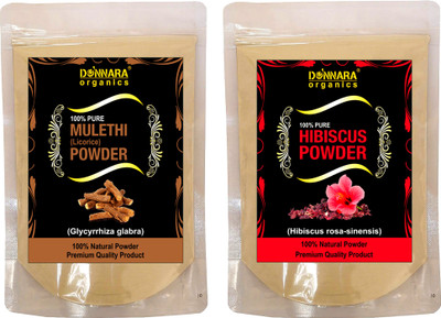 

Donnara Organics 100% Natural Mulethi(Licorice) Powder and Hibiscus powder Combo pack of 2 of 150 gms(300 gms)(300 g)