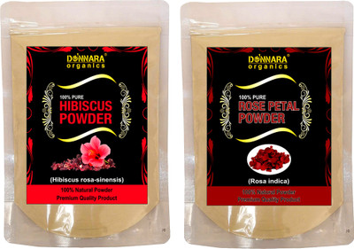 

Donnara Organics 100% Natural Hibiscus Powder and Rose Petal powder Combo pack of 2 of 150 gms(300 gms)(300 g)