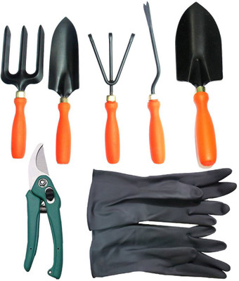 IBEX Gardening Tools Set of 5, Pruner with Multipurpose Gardening Gloves Garden Tool Kit(7 Tools)