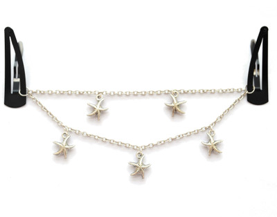 

Pretty Ponytails Ethnic Star Starfishes Headchain Silver Hair Jewelry Hair Chain(Silver, Black)