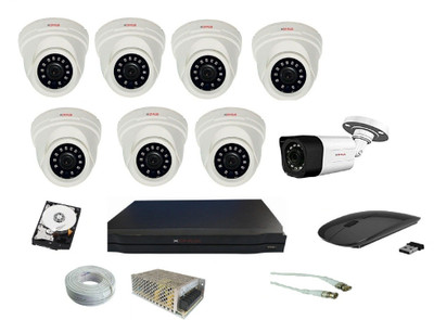CP PLUS cp plus 1.3 mp 1 bullet camera, 7 dome camera, 4 channel dvr and 4 channel power supply 1 tb hard disk with 90mtr wire bundle and full combo kit. Security Camera(1 TB, 8 Channel)