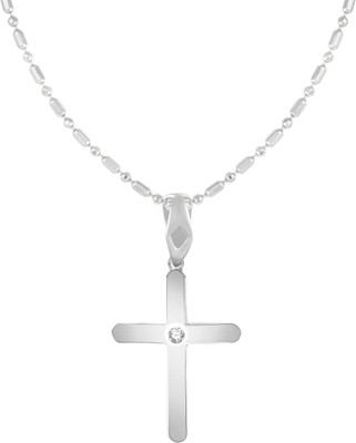 Sukai Jewels Christain Cross Rhodium Cubic Zirconia Alloy, Brass Pendant