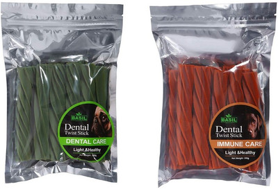 

Basil Dental Twist Stick Dog Treat Combo (Dental & Immune Care) Chicken Dog Treat(200 g, Pack of 2)