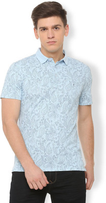 Van Heusen Printed Men Collared Neck Blue T-Shirt