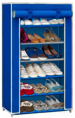 CMerchants 6-RACK STAND-COLLAPSIBLE -4 Metal Collapsible Shoe Stand(DARK BLUE, 6 Shelves, DIY(Do-It-Yourself))