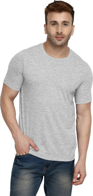 CHKOKKO Self Design Men Round Neck Grey T-Shirt