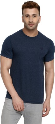 CHKOKKO Solid Men Round Neck Dark Blue T-Shirt