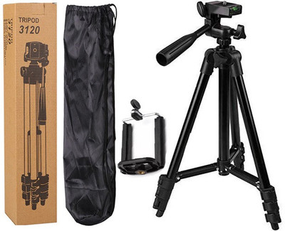 

BUY SURETY Tripod-3120 Adjustable Aluminum Premium Quality Lightweight Camera Stand With Three-Dimensional Head & Quick Release Plate For Video Cameras, Dslr, Tripod With Mobile Clip Holder Mobile Holder For All Smartphone Tripod(Black, Supports Up to 150