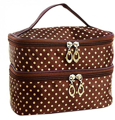 

Cubern Polyester Double-Deck Travel Toiletry Cosmetic Organizer Case Bag with Zipper and Holder (Brown) Makeup Vanity Box Vanity Box(Brown)