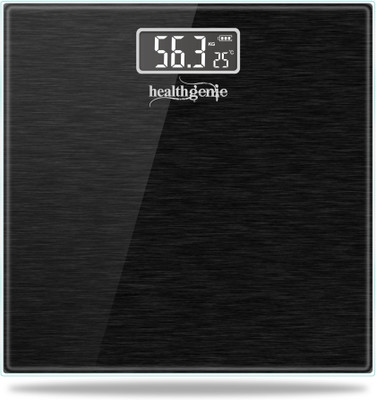 

Healthgenie Rechargeable Digital Personal Scale for Human Body with Room Temperature Display Weighing Scale(Black/ Brushed Black)