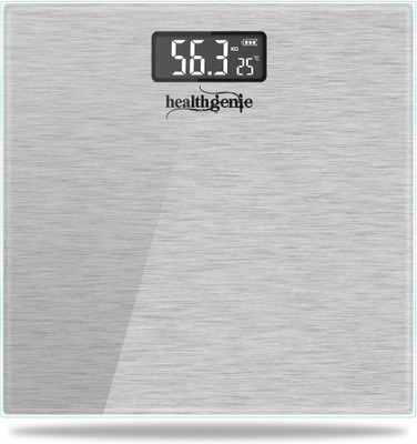 

Healthgenie Rechargeable Digital Personal Scale for Human Body with Room Temperature Display Weighing Scale(Brushed Metalic/Silver)