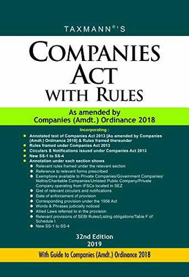 Companies Act with Rules-As Amended by Companies (Amdt.) Ordinance 2018 (Hardbound Pocket Edition) (32nd Edition 2019)(English, Hardcover, Taxmann)