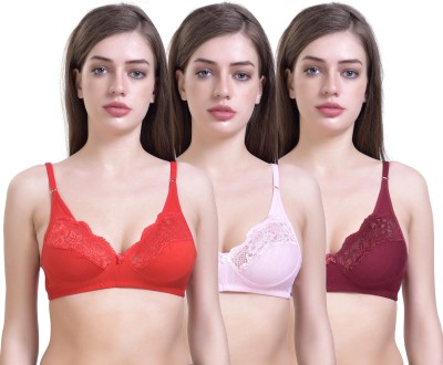 SKY BEAUTY Cotton Fabric Women T-Shirt Non Padded Bra(Red, Maroon, Pink)