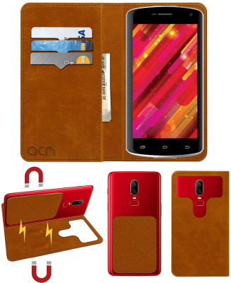 ACM Flip Cover for Intex Cloud Glory 4g(Gold, Cases with Holder, Pack of: 1)