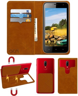 ACM Flip Cover for Intex Aqua Q4(Gold, Cases with Holder, Pack of: 1)