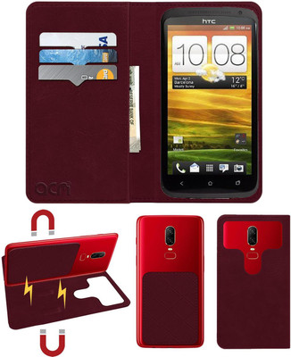 ACM Flip Cover for Htc One X(Maroon, Cases with Holder)