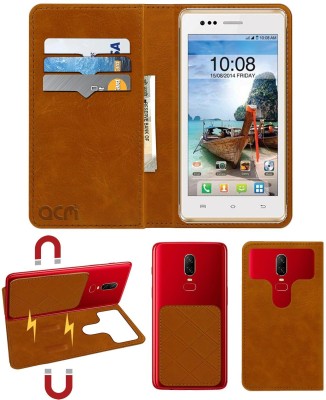 ACM Flip Cover for Intex Aqua 4.5e(Gold, Cases with Holder, Pack of: 1)