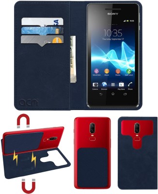 ACM Flip Cover for Sony Xperia V(Blue, Cases with Holder, Pack of: 1)