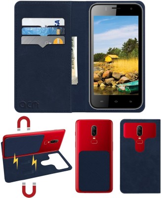 ACM Flip Cover for Intex Aqua Q4(Blue, Cases with Holder, Pack of: 1)