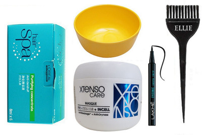 

Ellie Hair Brush,Hair Spa x6 Purifying Concentrate Hair Scalp Treatment,Xtenso Care Masque ,Bowl,Eyeliner(Set of 5)