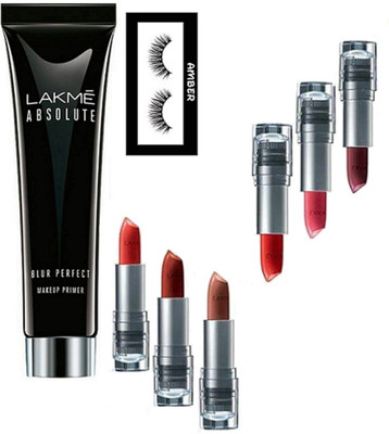 

Amber Eyelashes, enrich lipstick pack of 6, absolute blur perfect primer(Set of 8)