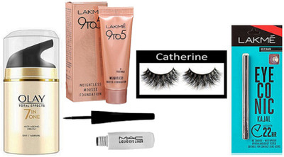 

catherine Eyelashes, Liquid Eyeliner, Mousse, Eyeconic Kajal, Total Effects 7in1 Anti Ageing Cream(Set of 5)