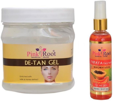 Pink Root DE-TAN GEL 500GM WITH PAPAYA FACE WASH 100ML(Set of 2)