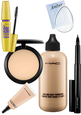 Amber Silicon puff, face & body foundation, compact, select cover up concealer, pen eyeliner, the magnum mascara(Set of 6)
