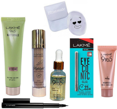

Ultimate Silicon Puff, Prep+Prime Highlight, Pen Eyeliner, Naturale CC Cream, Gold Rediance Serum, Mousse Foundation & Eyeconic Kajal(Set of 7)