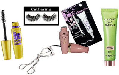 

catherine Eyelashes, New York The Mag Num Waterproof Mascara, Eyelashes Glue, Curler, 9to5 Eyeliner, Naturale Cc Cream(Set of 6)