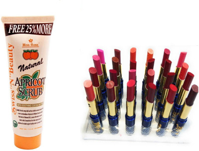 

Miss Boss waterproof lipstick set of 24 , and scrub 212 gm, set of 2(Set of 2)