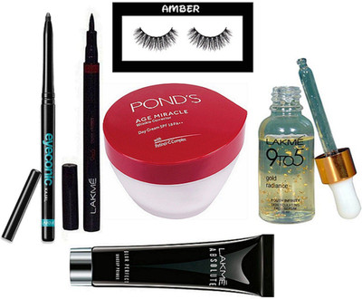 

Amber Eyelashes, age miracle wrinkle corrector cream, pen eyeliner, gold radiance face serum, absolute blur perfect primer, Eye conic k(Set of 6)