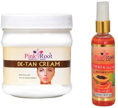 

Pink Root DE-TAN CREAM 500GM WITH PAPAYA FACE WASH 100ML(Set of 2)
