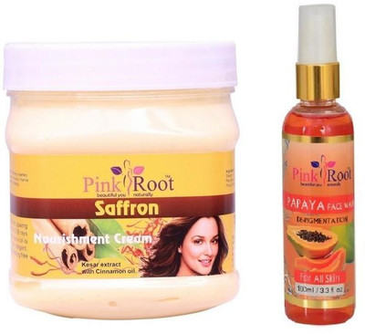 

Pink Root SAFRON CREAM 500GM WITH PAPAYA FACE WASH 100ML(Set of 2)