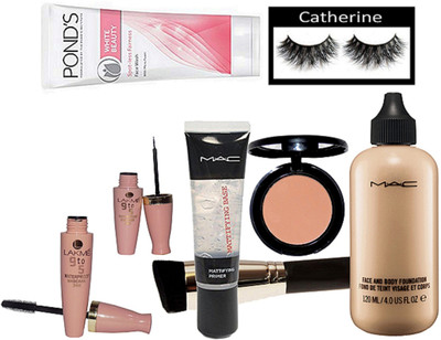 

catherine Eyelashes, Face And Body Foundation, Infallible Mattifying Base Primer, Blusher, Makeup Brush, 9to5 waterproof Mascara And Eyeliner, White Beauty Spot-Less Fairness Face Wash(Set of 8)