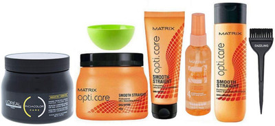 DAZZLING Brush & Opti.Care Shampoo & Hair Spa & Hair Conditioner & Hair Serum With Bowl, INOA Color Care Protective Conditioning Spa(Set of 7)