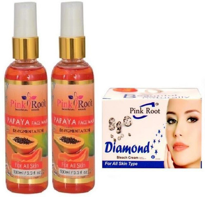 

Pink Root PAPAYA FACE WASH 2 PCS WITH DIAMOND BLEACH 43GM(Set of 3)