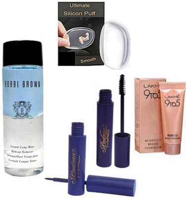 

Ultimate Silicon Puff, Padma Eyeliner & Mascara, Mousse Foundation, Instant Long Wear Makeup Remover(Set of 5)