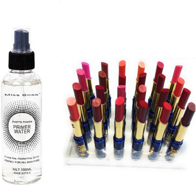 

Miss Boss cinema waterproof lipstick set of 24 ,kb Photo Finish Primer Water Primer - 150 ml combo, pack of 2(Set of 2)