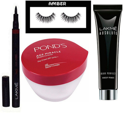

Amber Eyelashes, age miracle wrinkle corrector cream, 9 to 5 pen eyeliner with absolute blur perfect primer(Set of 4)