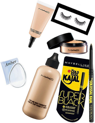 

Amber Silicon puff, Eyelashes, select cover up concealer, face and body foundation, loose powder, colossal k(Set of 6)