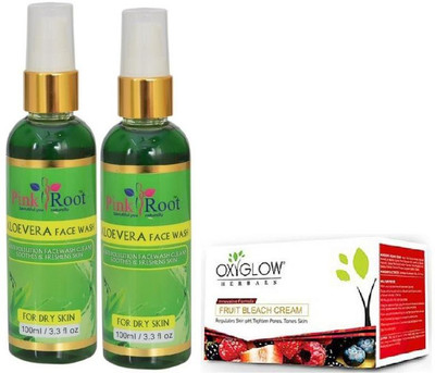 

Pink Root ALOEVERA FACE WASH 2 PCS WITH FRUIT BLEACH 50GM(Set of 3)