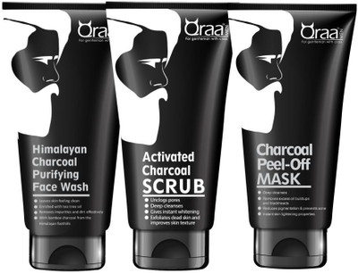 

qraa Charcoal Kit: Charcoal Scrub, Charcoal Face wash, Charcoal Peel-off Mask For Men-With Tea tree oil(Set of 3)