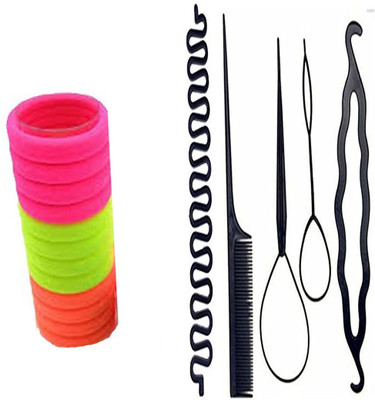 

S R Enterprises hair pony rubber bands and diy kit tools [pack of 17pcs](Set of 17)