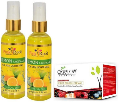 

Pink Root LEMON FACE WASH 2 PCS WITH FRUIT BLEACH 50GM(Set of 3)