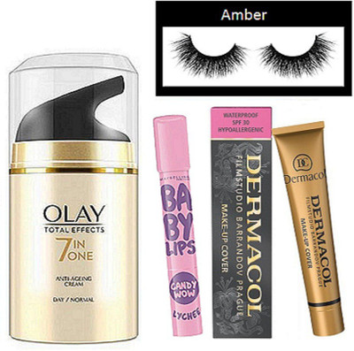 Amber Eyelashes , total effects 7 in one anti-ageing cream, make up cover foundation, candy wow lip balm(Set of 4)