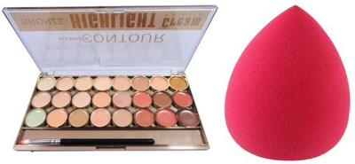 

RTB CONTOUR BRONZE HIGHLIGHT PALETTE CONCEALER 24 COLOR WITH BEAUTY BLENDER(Set of 2)