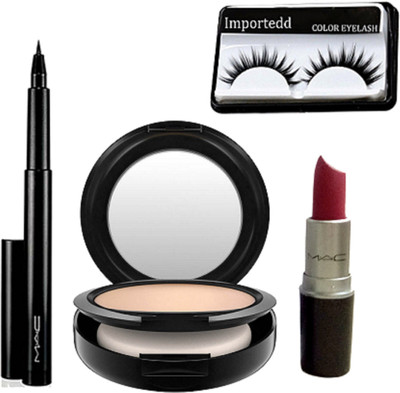 

importedd Eyelashes, Pen Eyeliner, Studio Fix Compact, Lipstick(Set of 4)